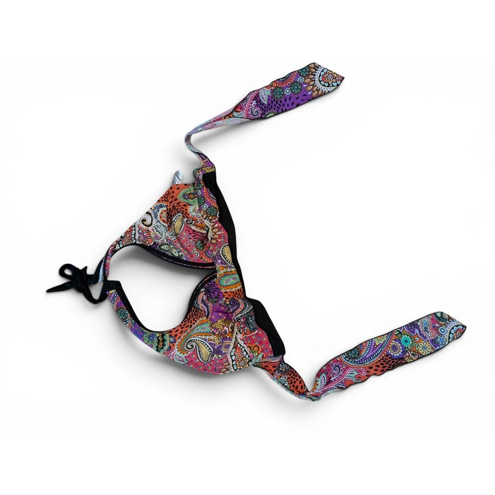 24th & Ocean Y2K Multicolored Paisley Bikini Top WIth Neck And Back Tie - Picture 2 of 5